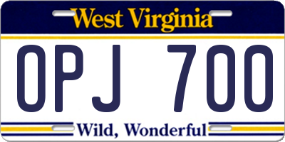 WV license plate OPJ700