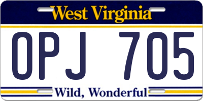 WV license plate OPJ705