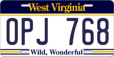 WV license plate OPJ768