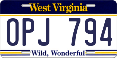 WV license plate OPJ794