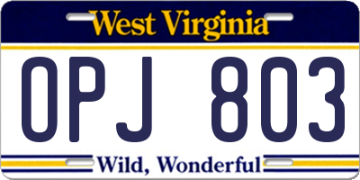 WV license plate OPJ803