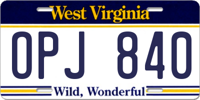 WV license plate OPJ840
