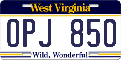 WV license plate OPJ850