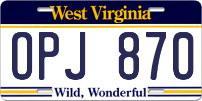 WV license plate OPJ870