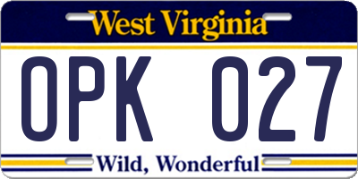 WV license plate OPK027