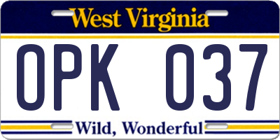 WV license plate OPK037