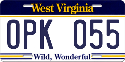 WV license plate OPK055
