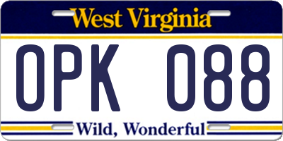 WV license plate OPK088