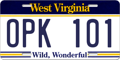 WV license plate OPK101