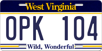 WV license plate OPK104