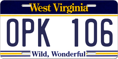 WV license plate OPK106