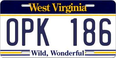 WV license plate OPK186
