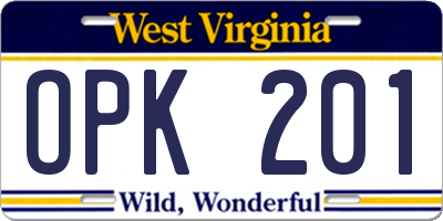 WV license plate OPK201