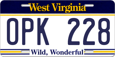 WV license plate OPK228