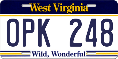WV license plate OPK248