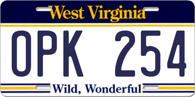 WV license plate OPK254