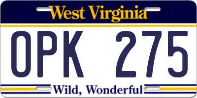 WV license plate OPK275