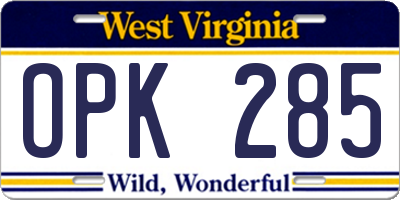 WV license plate OPK285