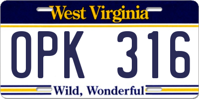 WV license plate OPK316