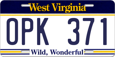 WV license plate OPK371
