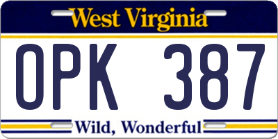 WV license plate OPK387