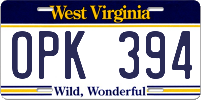 WV license plate OPK394