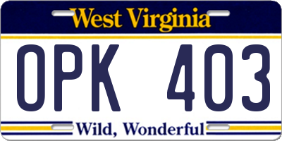 WV license plate OPK403