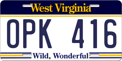 WV license plate OPK416