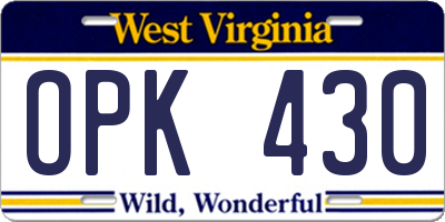 WV license plate OPK430