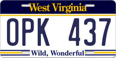WV license plate OPK437