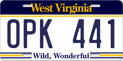 WV license plate OPK441
