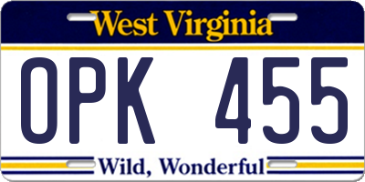WV license plate OPK455