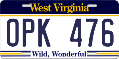 WV license plate OPK476