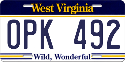 WV license plate OPK492