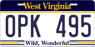 WV license plate OPK495