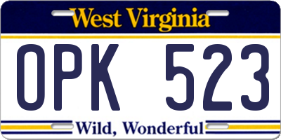 WV license plate OPK523
