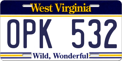 WV license plate OPK532