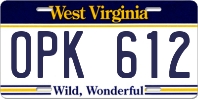 WV license plate OPK612