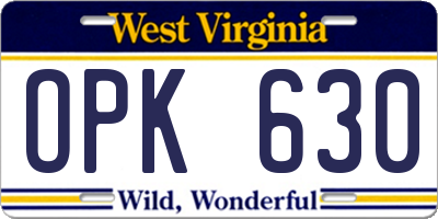 WV license plate OPK630