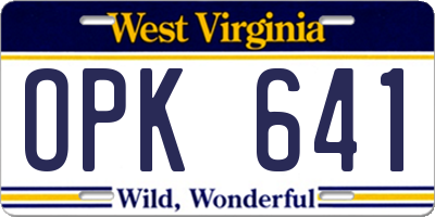 WV license plate OPK641