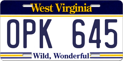WV license plate OPK645