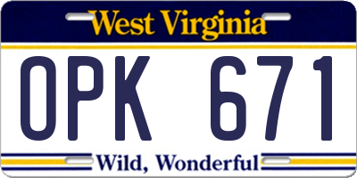WV license plate OPK671