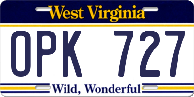 WV license plate OPK727