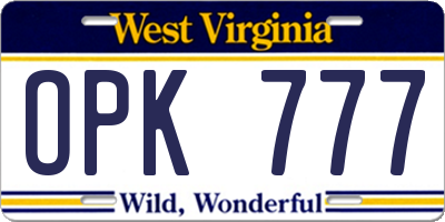 WV license plate OPK777