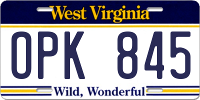WV license plate OPK845