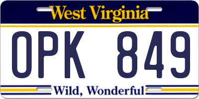WV license plate OPK849
