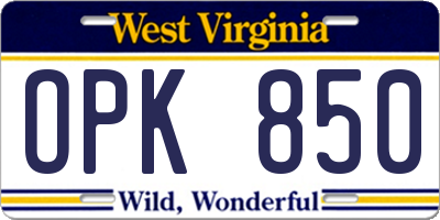 WV license plate OPK850