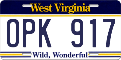 WV license plate OPK917
