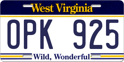 WV license plate OPK925