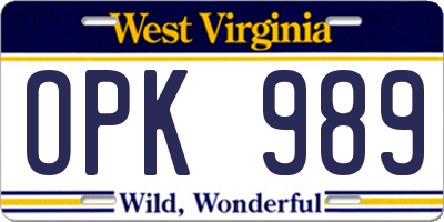WV license plate OPK989
